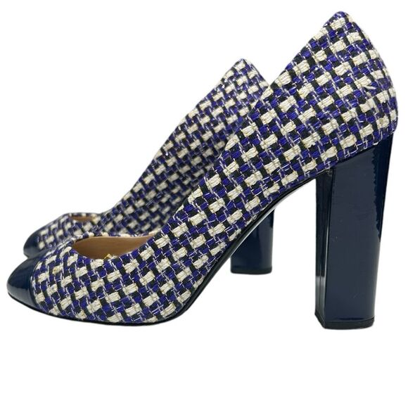 J. Crew Collection Etta Made in Italy Blue Tweed Block Heel Pumps Leather Sole - Picture 5 of 13